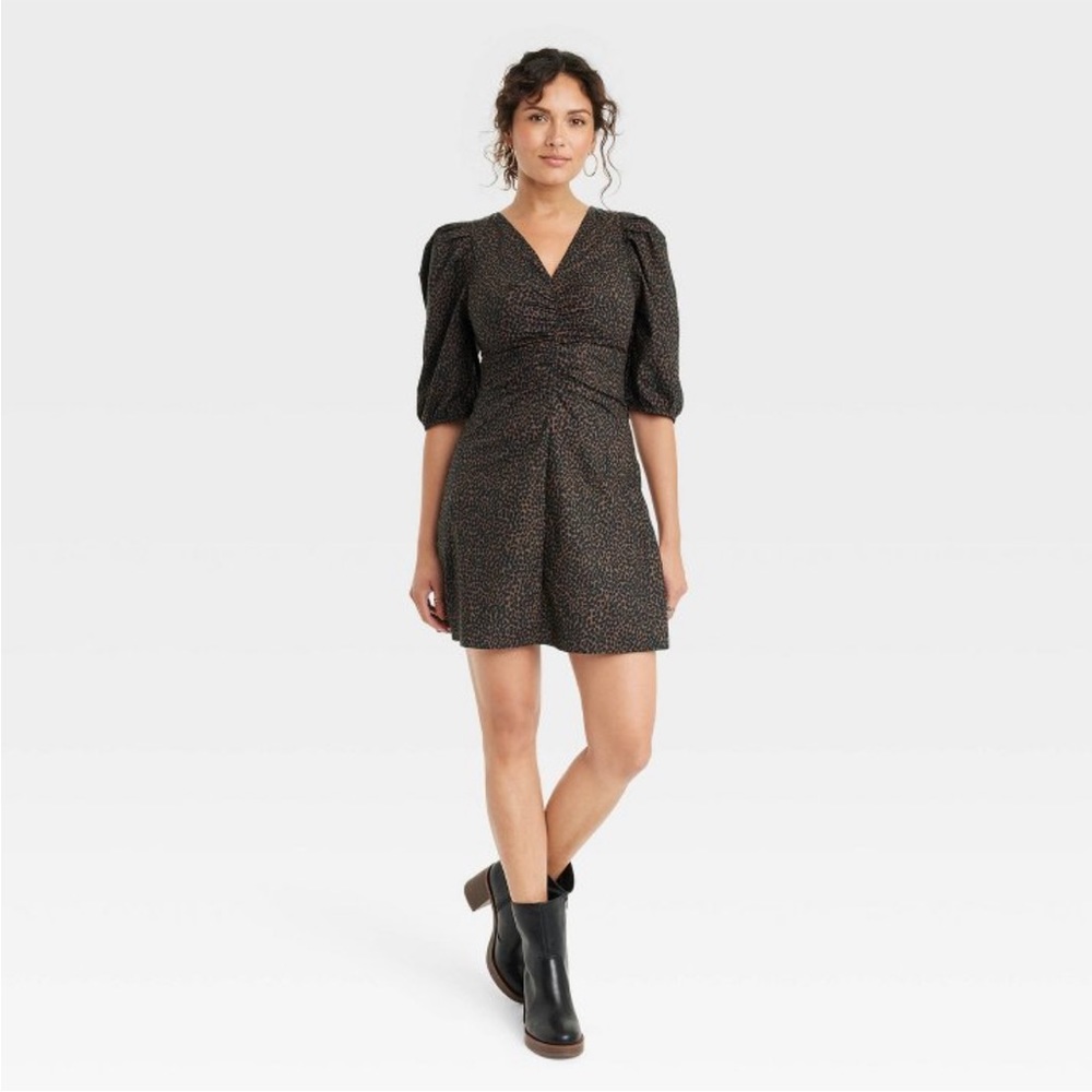 Women’s Elbow Puff Sleeve Ruched Mini Dress from Universal Thread in Brown 4